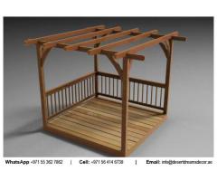 Wooden Flooring Pergola Dubai | Swimming Pool Area Pergola Uae | Barbecue Pergola Uae.