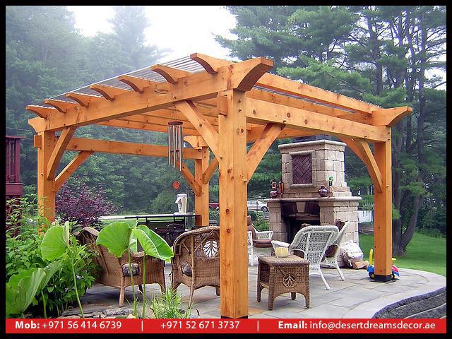 Wooden Flooring Pergola Dubai | Swimming Pool Area Pergola Uae | Barbecue Pergola Uae.