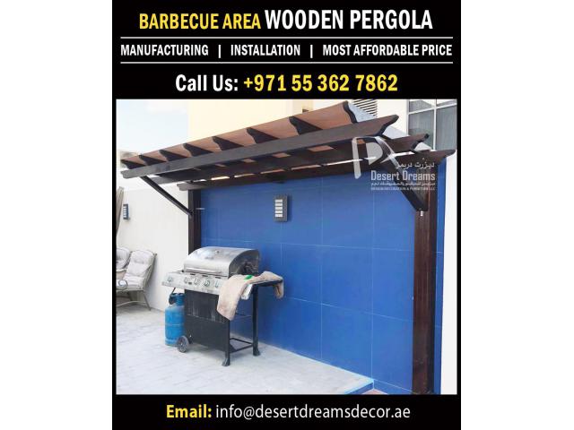 Walk way Area Pergola Uae | BBQ Pergola | Wall Attached Pergola Uae | Hardwood Pergola Dubai.