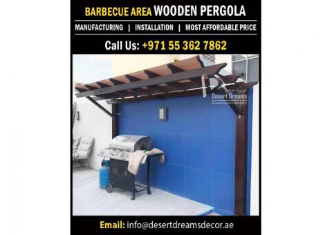 Walk way Area Pergola Uae | BBQ Pergola | Wall Attached Pergola Uae | Hardwood Pergola Dubai.