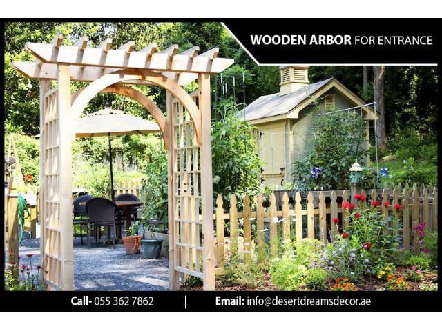 Walk way Area Pergola Uae | BBQ Pergola | Wall Attached Pergola Uae | Hardwood Pergola Dubai.