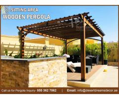 Walk way Area Pergola Uae | BBQ Pergola | Wall Attached Pergola Uae | Hardwood Pergola Dubai.