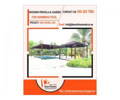 African Teak Wood Pergola Uae | Malaysia Wood Pergola | Sun Shades Covered Pergola in Uae.