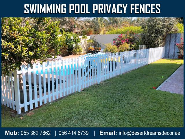 White Picket Fence Dubai | Wall Mounted Fence Uae | Brown Color Fence Uae | Pool Privacy Fence Uae.