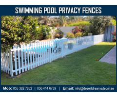 White Picket Fence Dubai | Wall Mounted Fence Uae | Brown Color Fence Uae | Pool Privacy Fence Uae.