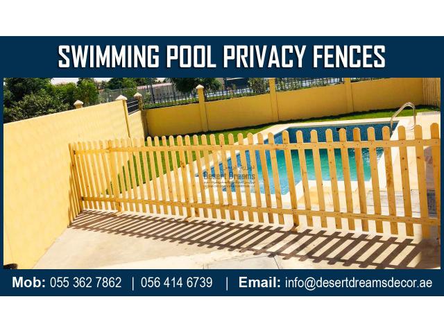 White Picket Fence Dubai | Wall Mounted Fence Uae | Brown Color Fence Uae | Pool Privacy Fence Uae.