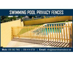 White Picket Fence Dubai | Wall Mounted Fence Uae | Brown Color Fence Uae | Pool Privacy Fence Uae.