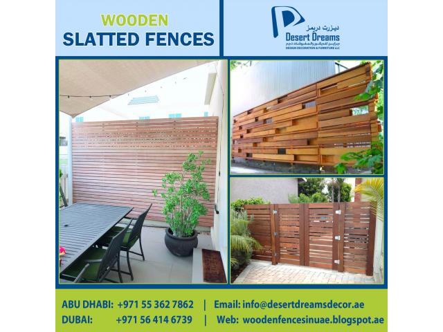 Wall Boundary Slatted Fence Dubai | Horizontal Wooden Fence Uae | Wooden Slatted Panels Uae.