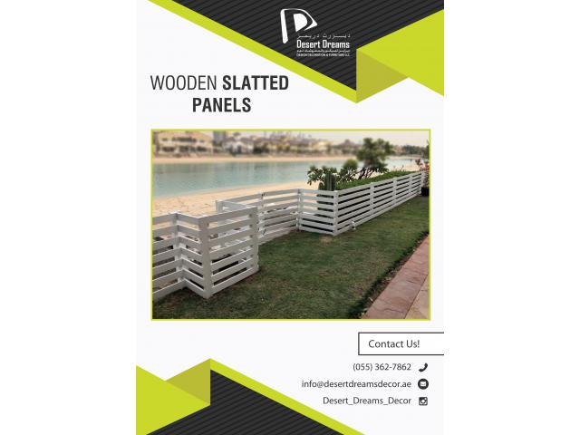 Wooden Slatted Fence Dubai | Horizontal Wooden Fences | Privacy Slatted Fence Uae.