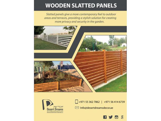 Wooden Slat Fences Uae | Wall Boundary Fences | Privacy Slatted Panels Dubai.