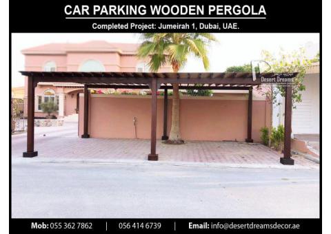 Car Park Wooden Pergola Dubai | Parking Shades Wooden Structures Uae | Villas Parking Pergola Uae.