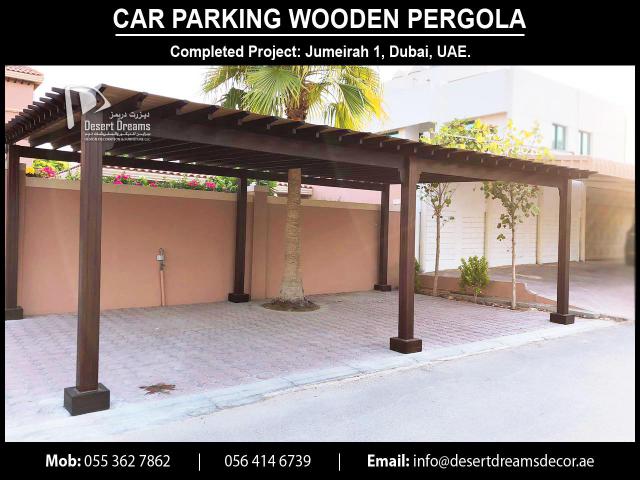 Car Park Wooden Pergola Dubai | Parking Shades Wooden Structures Uae | Villas Parking Pergola Uae.