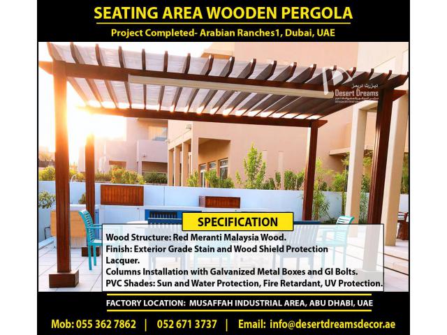 Wooden Shades Pergola Dubai | Wall Attached Pergola Uae | BBQ Pergola | Pergola Uae.