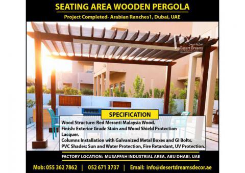 Wooden Shades Pergola Dubai | Wall Attached Pergola Uae | BBQ Pergola | Pergola Uae.