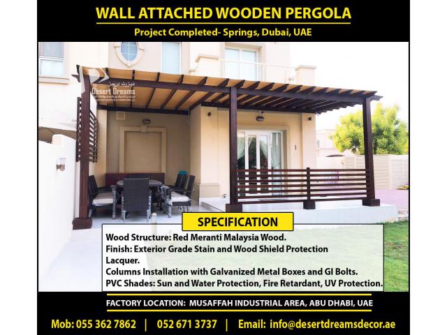 Wooden Shades Pergola Dubai | Wall Attached Pergola Uae | BBQ Pergola | Pergola Uae.