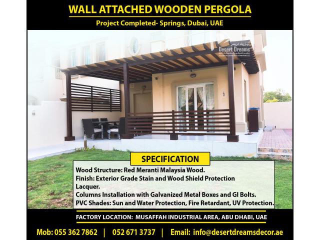 Wooden Shades Pergola Dubai | Wall Attached Pergola Uae | BBQ Pergola | Pergola Uae.