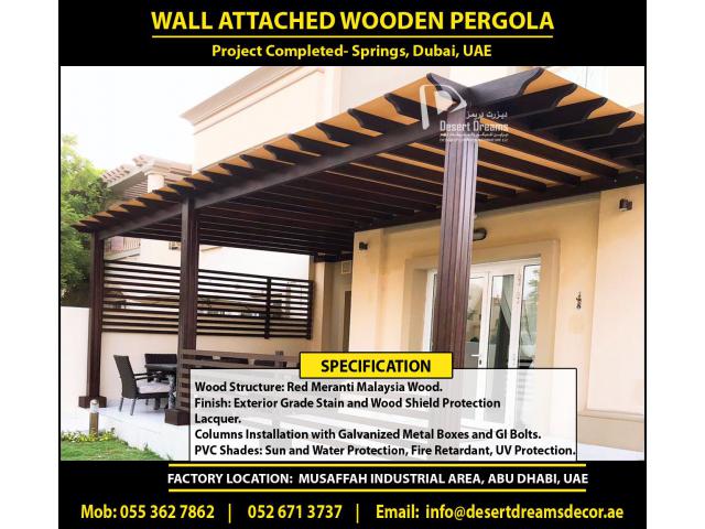 Wooden Shades Pergola Dubai | Wall Attached Pergola Uae | BBQ Pergola | Pergola Uae.