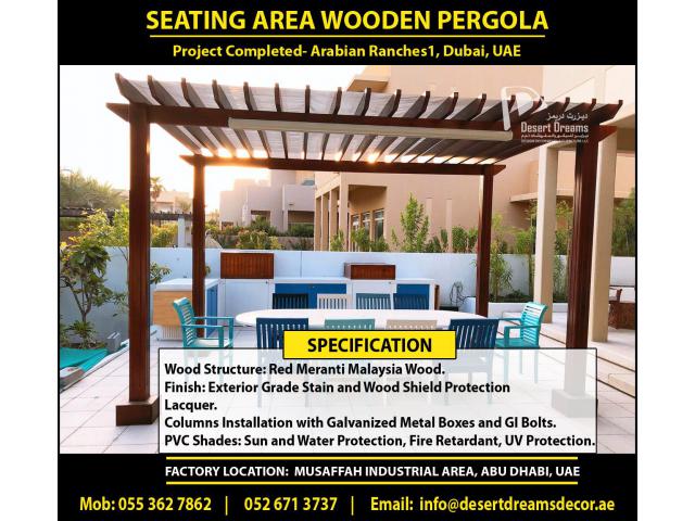 Wooden Shades Pergola Dubai | Wall Attached Pergola Uae | BBQ Pergola | Pergola Uae.