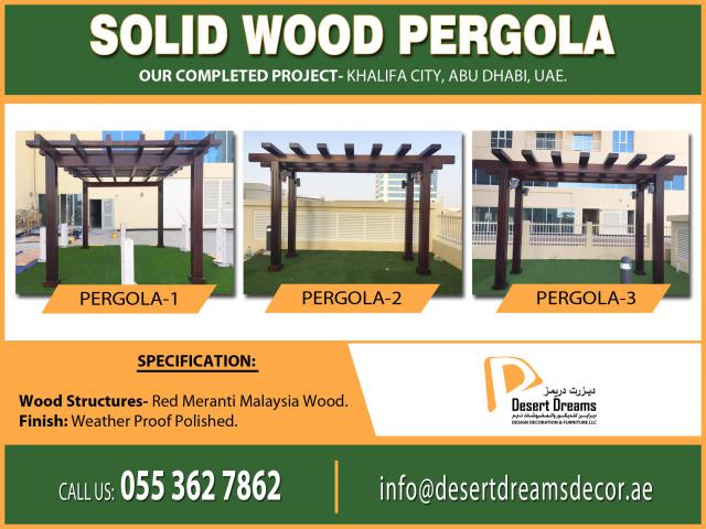 Solid Wood Pergola in UAE | Hardwood Pergola | Landscape Pergola Design Uae.