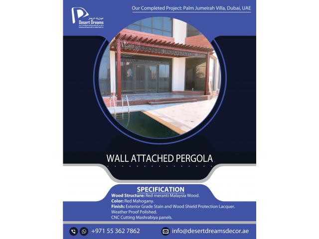 Wall Attached Wooden Pergola Dubai | Wooden Pergola palm Jumeirah | Outdoor Pergola Uae.