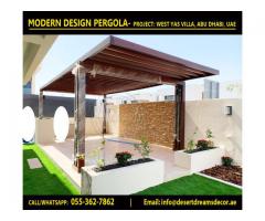 Seating Area Wooden Pergola | Glass Covered Pergola | Garden Pergola Uae.