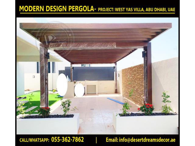 Seating Area Wooden Pergola | Glass Covered Pergola | Garden Pergola Uae.