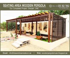 Seating Area Wooden Pergola | Glass Covered Pergola | Garden Pergola Uae.