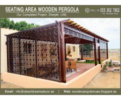 Seating Area Wooden Pergola | Glass Covered Pergola | Garden Pergola Uae.