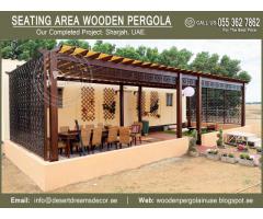 Seating Area Wooden Pergola | Glass Covered Pergola | Garden Pergola Uae.