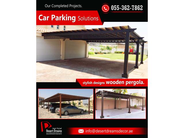 Car Parking Wooden Pergola Abu Dhabi | Wooden Structure for Cars Parking.