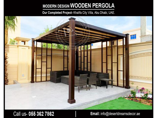 Design and Manufacture Wooden Pergola in Abu Dhabi, Dubai, UAE.