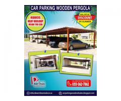 Car Parking Wooden Pergola in Abu Dhabi, UAE | Large Area Parking Shades Uae.