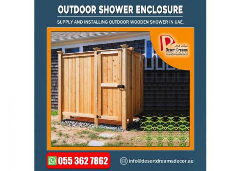 Supply and Install Outdoor Wooden Shower and Outdoor Wooden Rooms Uae.