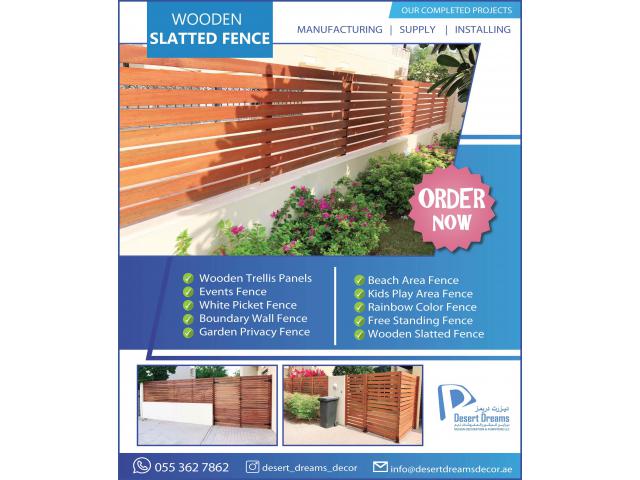 Free Standing Fences Uae | Natural Wood Finish Fences | White Picket Fences.