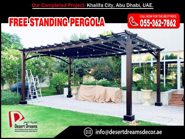 Supply and Install Meranti Wood Pergola, Teak Wood Pergola and White Wood Pergola in UAE.