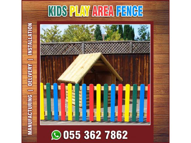 Multi-Color Fences Uae | Kids Play Area Fence | Natural Wood Fences Abu Dhabi.