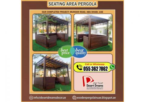 Seating Area Wooden Structures | Creative Design Pergola | Modern Design Pergola | Abu Dhabi.