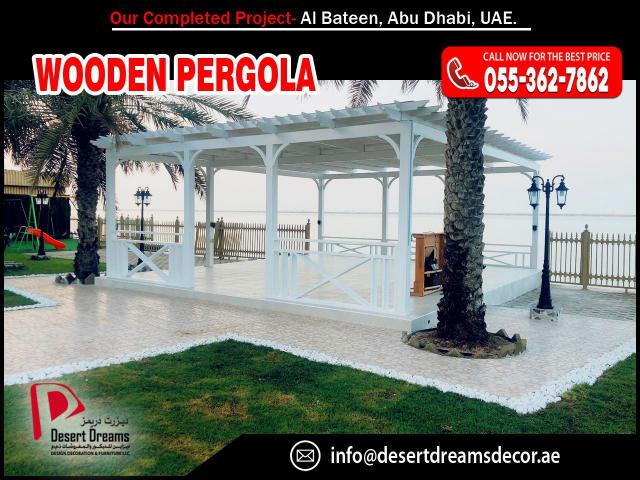 Sun Shades Seating Area Pergola in Abu Dhabi | Wooden Pergola Al Ain.