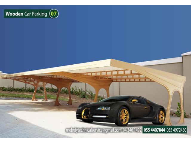 WPC And Steel Car Parking Shades in Jumeirah | Wooden car Parking Shades in Jumeirah