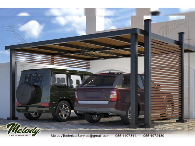 Wooden Car Parking Shades in Sidra 1 | WPC Car Parking Shade Dubai Hills Sidra 1