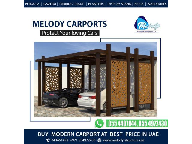 Wooden Car Parking Shades in Al Furjan | Steel Carports in Dubai