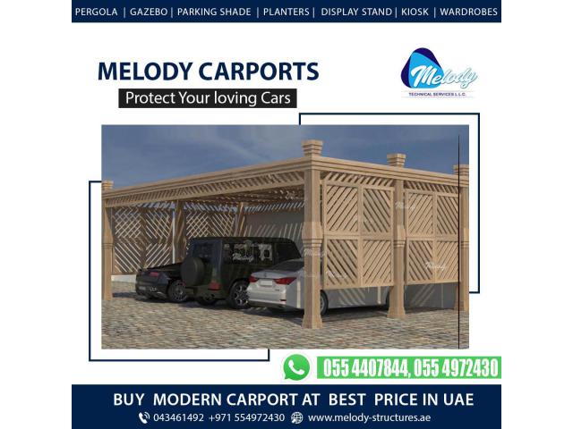 Wooden Car Parking Shades in Al Furjan | Steel Carports in Dubai