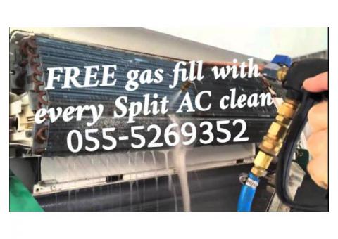 emergency ac services 055-5269352 free gas fill split clean repair handyman