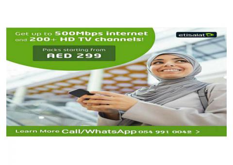 Call/WhatsApp at +971 54 991 0042 for Etisalat eLife Home Internet WiFi Services in Al Hamriya