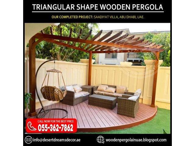 Triangular Shape Wooden Pergola in Uae | Rectangular Shape Pergola | Dubai.