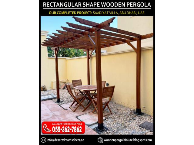 Triangular Shape Wooden Pergola in Uae | Rectangular Shape Pergola | Dubai.