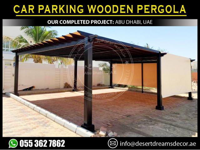 Car Parking Wooden Structure Pergola in Dubai, UAE.