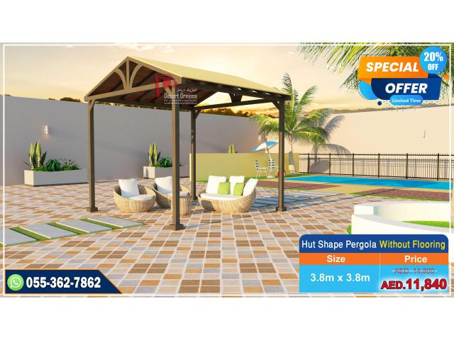 Hut Shape Wooden Pergola with Flooring and Without Flooring in Uae.
