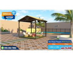 Hut Shape Wooden Pergola with Flooring and Without Flooring in Uae.