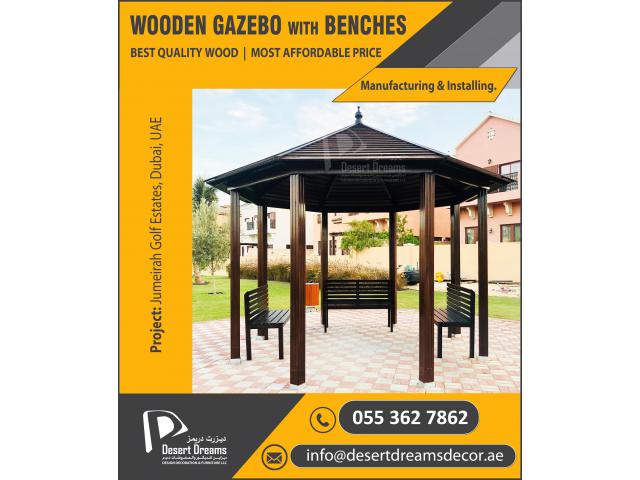 Solid Wood Roofing Gazebo in Uae | Large Sitting Area Wooden Gazebo Abu Dhabi.